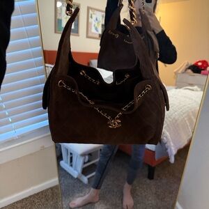 CHANEL 25  Dark Brown Quilted Shoulder Bag with Gold Chain